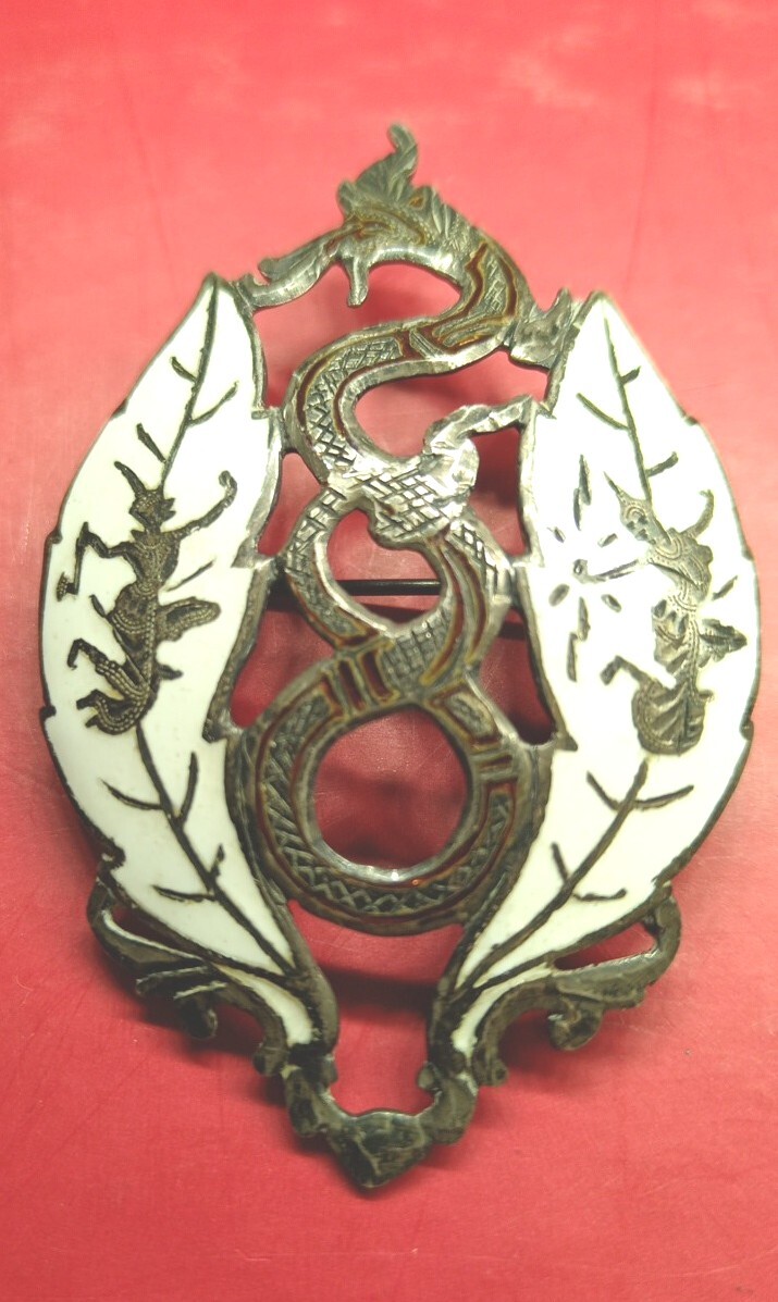 Silver metal and enamel badge or brooch origin Siam?