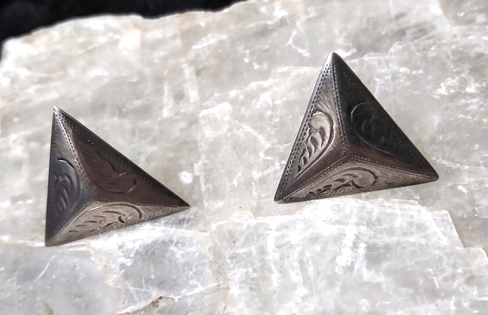 Vintage Sterling Silver Triangular Stud Earrings … - image 6