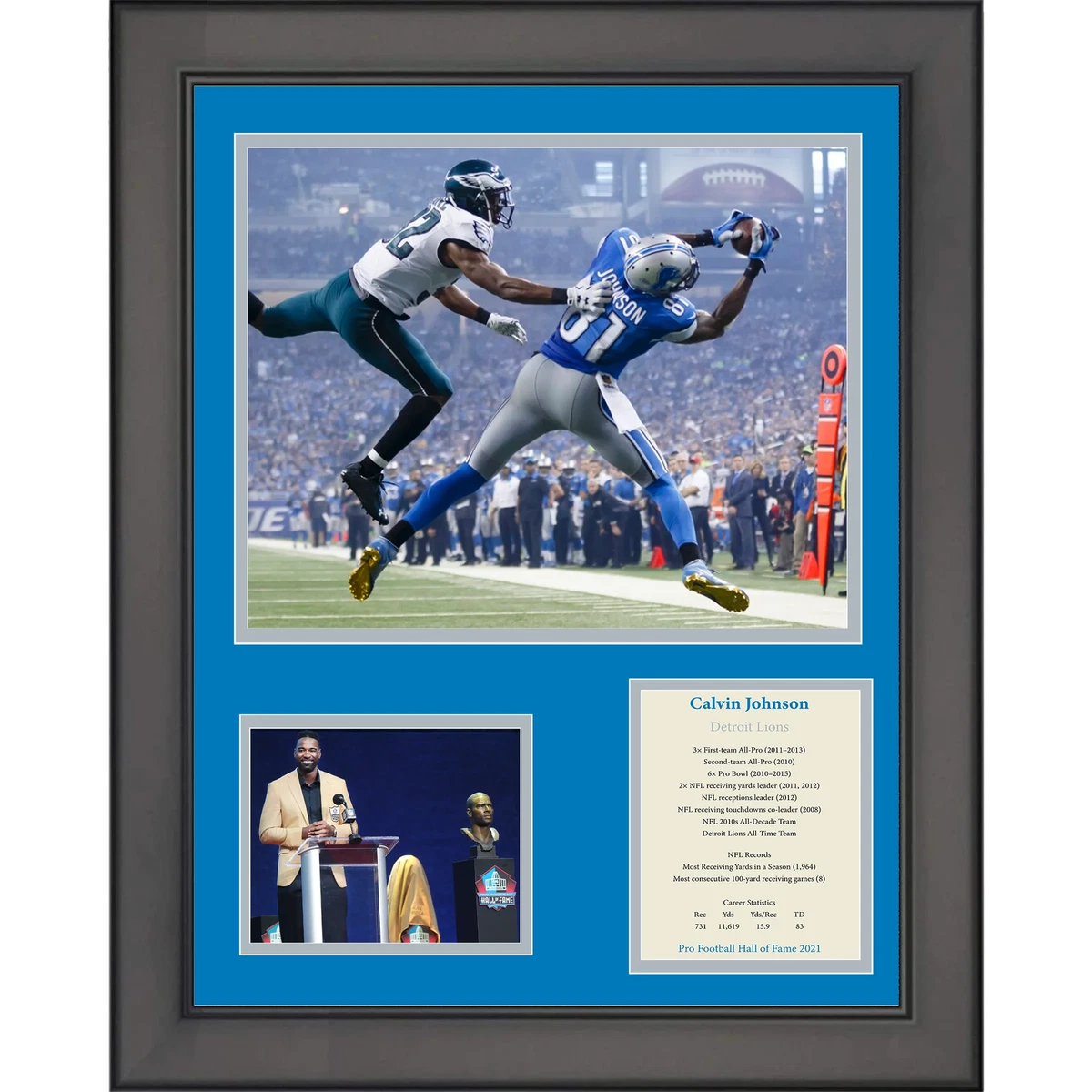 Framed Calvin Johnson Hall of Fame Detroit Lions 12
