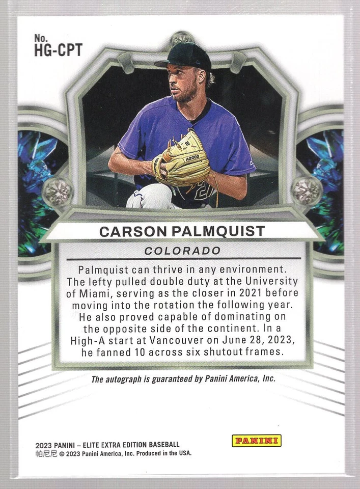 * 2023 Panini Elite Extra Edition - Hidden Gems Blue Signatures CARSON PALMQUIST - Image 2 of 2