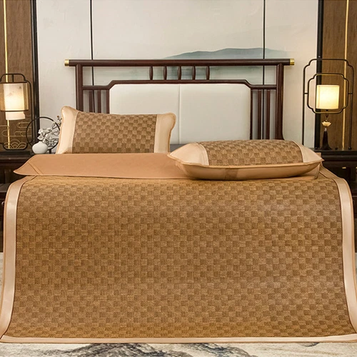 Summer Sleeping Rattan Bed Mat Foldable Nature Bamboo Cool Bed Mat +Pillowcase - Picture 8 of 29