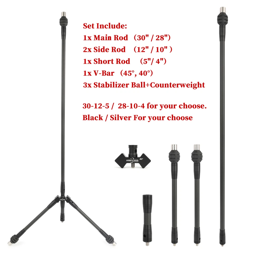 Archery 3K Carbon Stabilizer System Balance Bar Rod Damper Weight Kit Bow Target - Image 3 of 4