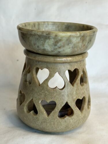 Soapstone Oil Diffuser Tea Light Incense Burner With Cut Out Hearts - Picture 1 of 6