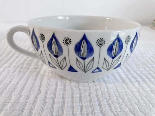 Vintage RORSTRAND MCM Mid Century Wide Mouth Tea Cup Mug Blue Flowers Sweden