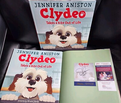 Lot of 2 Books - Jennifer Aniston SIGNED Clydeo Takes a Bite Out Of Life JSA COA