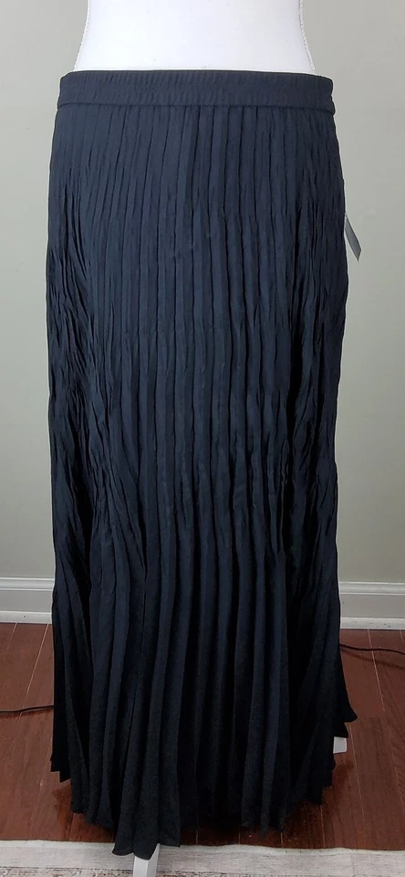 Maxi falda para mujer Chaps plisada cintura elástica forrada de georgette con abertura talla L  Foto 2 de 4