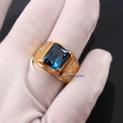 Natural London Blue topaz & CZ Gemstones 925 Sterling silver Gold ...