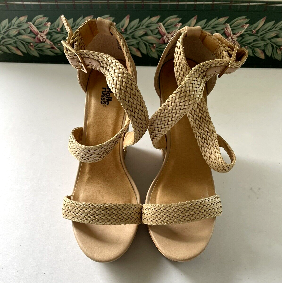 Charlotte Russe Cork Wedge Sandals Platform Shoes Tan Sz