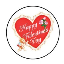 48 HAPPY VALENTINES DAY HEART CUPID ENVELOPE SEALS LABELS STICKERS 1.2" ROUND