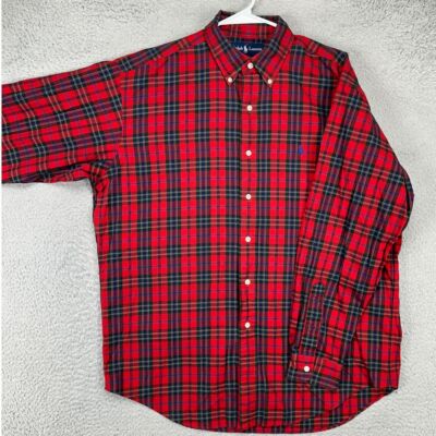 Ralph Lauren Blake Button Down Shirt Adult Medium Red Green Plaid Casual  Mens