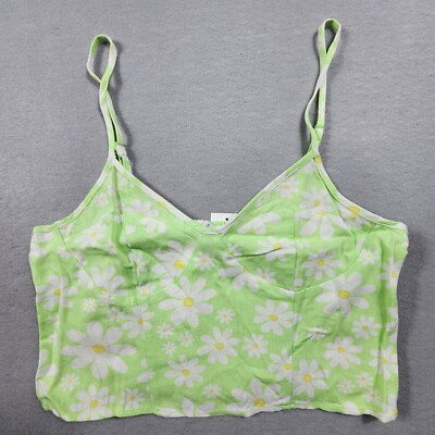 Rue21 Crop Cami Top Women s Large Green Floral Sweetheart Spaghetti Strap