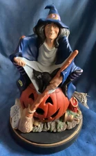 Vintage Byron Molds 1970s Ceramic Witch Pumpkin Halloween Light Up Figure w/Base