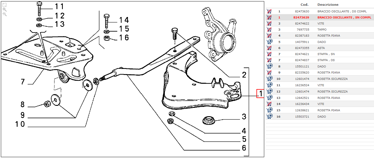 Arm Komplett Federung Ant. SX LANCIA Delta Evolution - LANCIA  