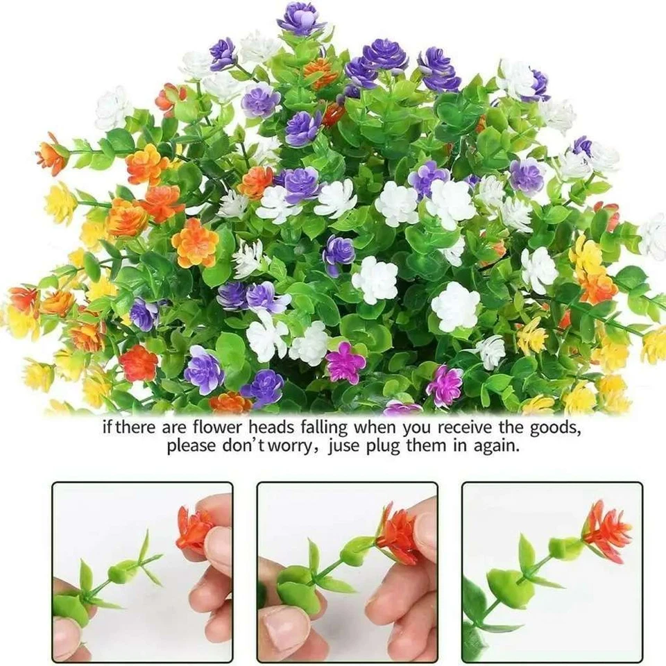 32 paquetes de flores artificiales falsas de plástico plantas resistentes a los rayos UV decoración exterior Foto 4 de 4