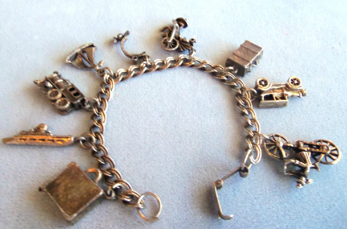 Vintage cute SILVERTONE TRANSPORTATION Charm Bracelet ESTATE