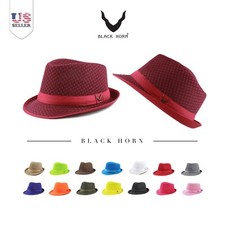 Fedora Hat - Black Horn Light Weight Classic Soft Summer Cool Mesh Fedora 1015