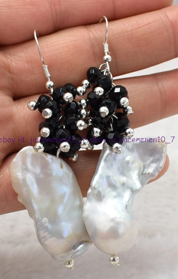 Noble 4x6mm Multicolor Rondelle Gems & White Baroque Pearl Silver Hook Earrings - Image 2 of 4