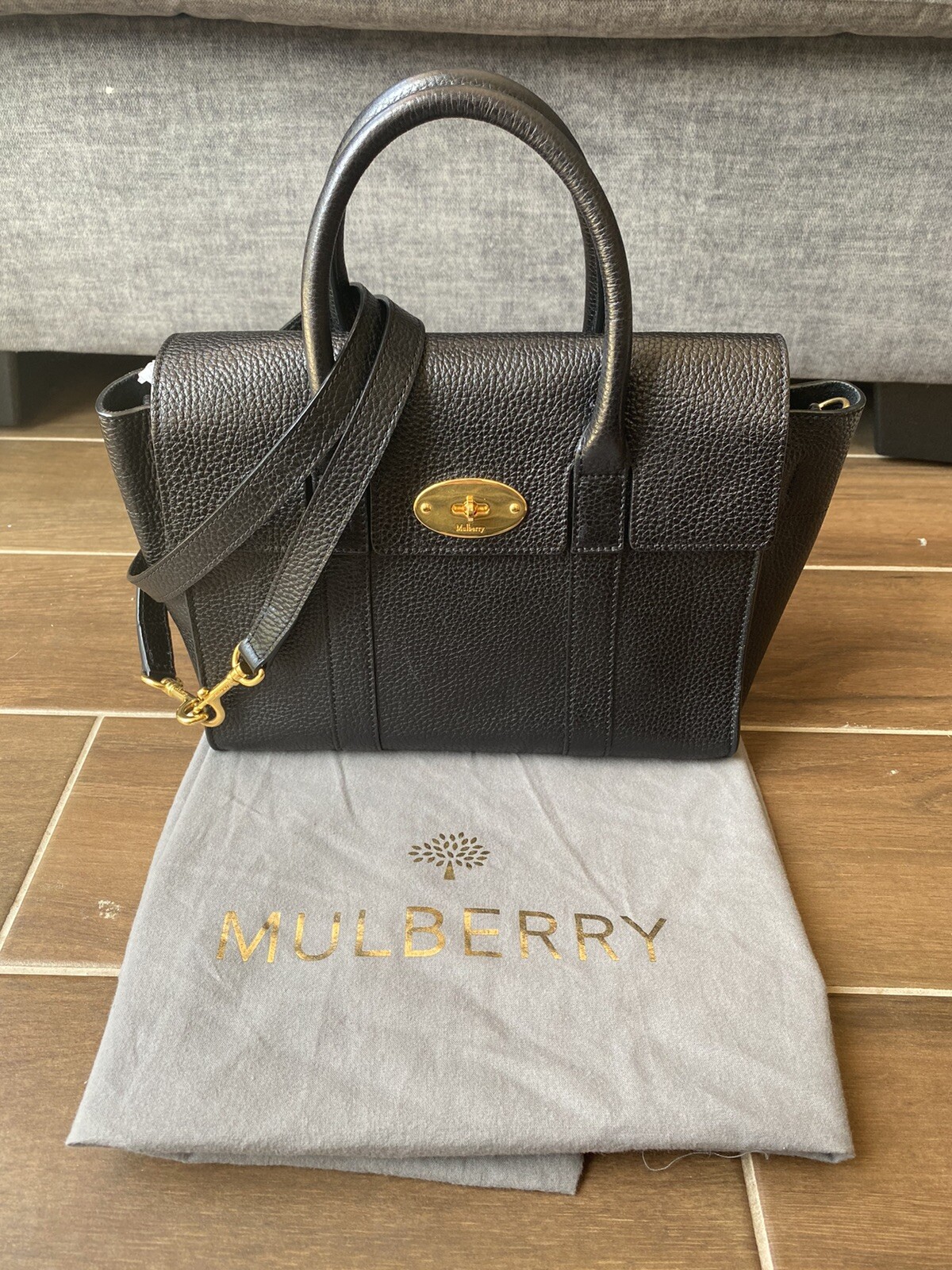 AUTH Mulberry Small Bayswater Classic Grain Satchel Bag In Black