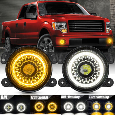 Pair 4'' Bumper LED Halo Fog Lights For Ford 2009 2010 2011 2012 2013 2014 F150