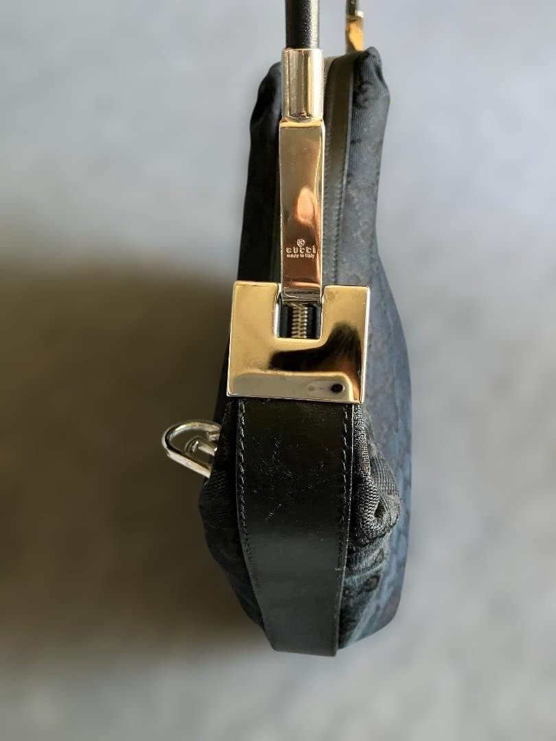 Excellent Rare GUCCI Hand One Shoulder Bag GG Black Canvas Old image 2