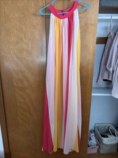 New York & Company flowey colorful pleaded Maxi Dress Lined Sz S