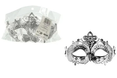 5904555093881 Maska karnawałowa 17x9cm srebrny PartyDeco