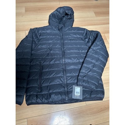 Merrell Mens Puffer Jacket Black Large Hooded Full Zip Lightweight Packable