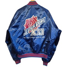 Vtg 80s New York Giants Super Bowl XXI Satin Jacket XXL NFL Football Chalk Line