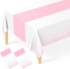2 Pack White and Light Pink Tablecloth Disposable White Printed Pastel Pink Tabl
