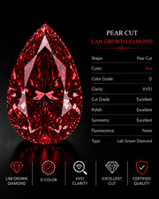 5 Carat Red Pear Cut Lab Grown Diamond Loose Stone D Color VVS1 By N-S GEMS.