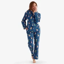 The Company Store Navy Blue Cats Dogs Christmas Print Flannel Pajama Set XXL