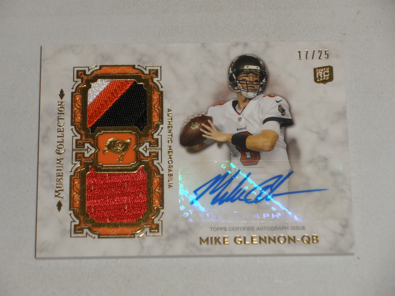 Mike Glennon Topps Museum Collection Signature Swatches Dual Relic Autograph #MG Gold