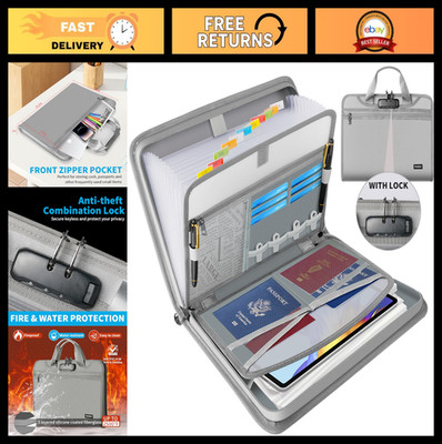 Fireproof Accordion File Organizer with Lock, 13 Pockets, Portable Document Fold