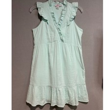 Vineyard Vines Mint Green Ruffle V Neck Gauze Mini Dress Women's Medium Side Zip