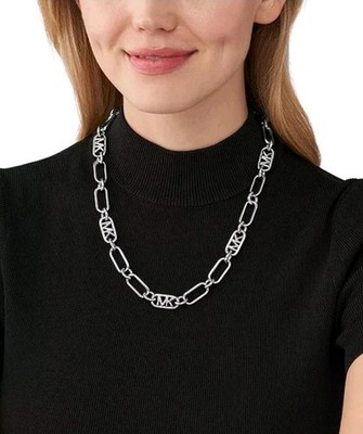 Michael Kors Empire Link Chain Necklace Metallic Muse Silver Plated Brass 22''New