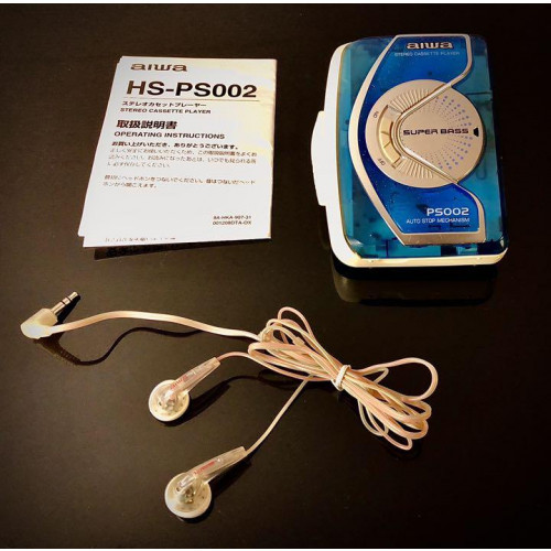 AIWA PS002 Cassette Walkman Blue Stereo Player With Earphones