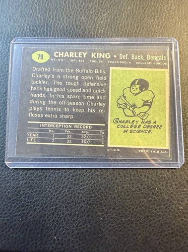 1969 Topps - Charlie King #79 (RC) Cincinnati Bengals. Miscut - Picture 2 of 2