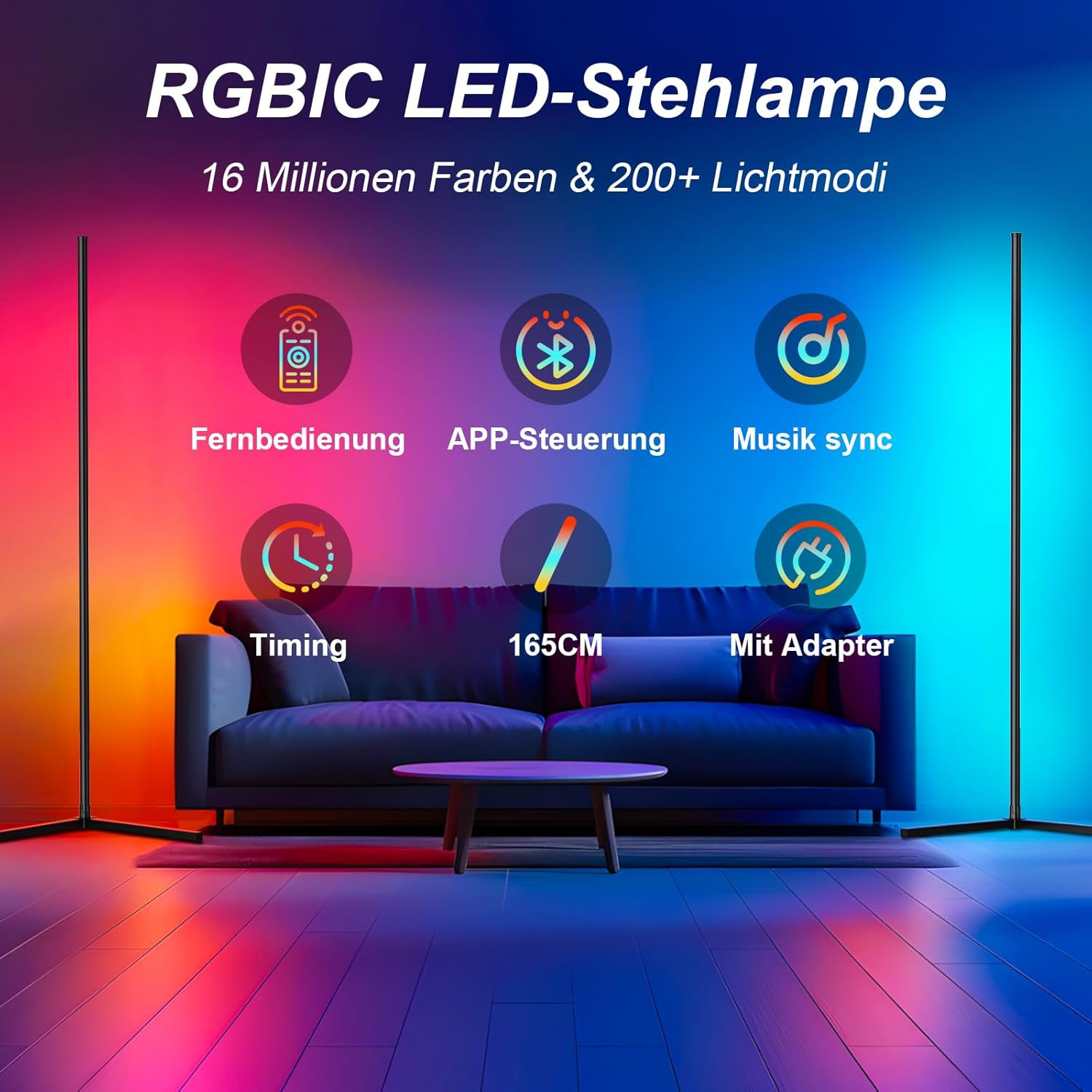 Lampada da Terra LED 165 cm con RGB e Dimmer foto 2