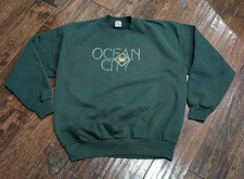 Vintage 90s XL Ocean City Maryland Crab Green Sweatshirt Faded Jerzees USA Made