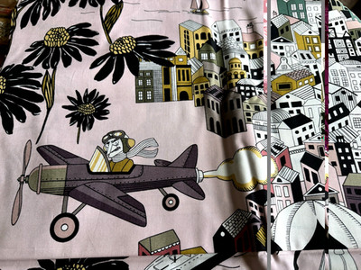 1/2 YARD  GHASTLIE GETAWAY Car Train Alexander Henry CAT Cotton Airplane Fabric