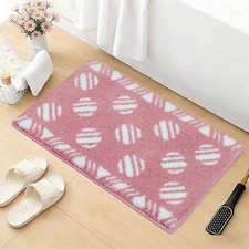 Polka Dot Pink Bathroom Rug Absorbent Plush Microfiber Non Slip 20x32 Inch