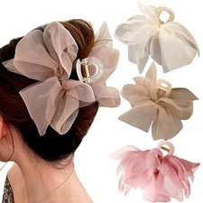 3pcs Mesh Tulle Bow Claw Clips Bowknot Hair Clips Chiffon Bows Hair Claw Clip...