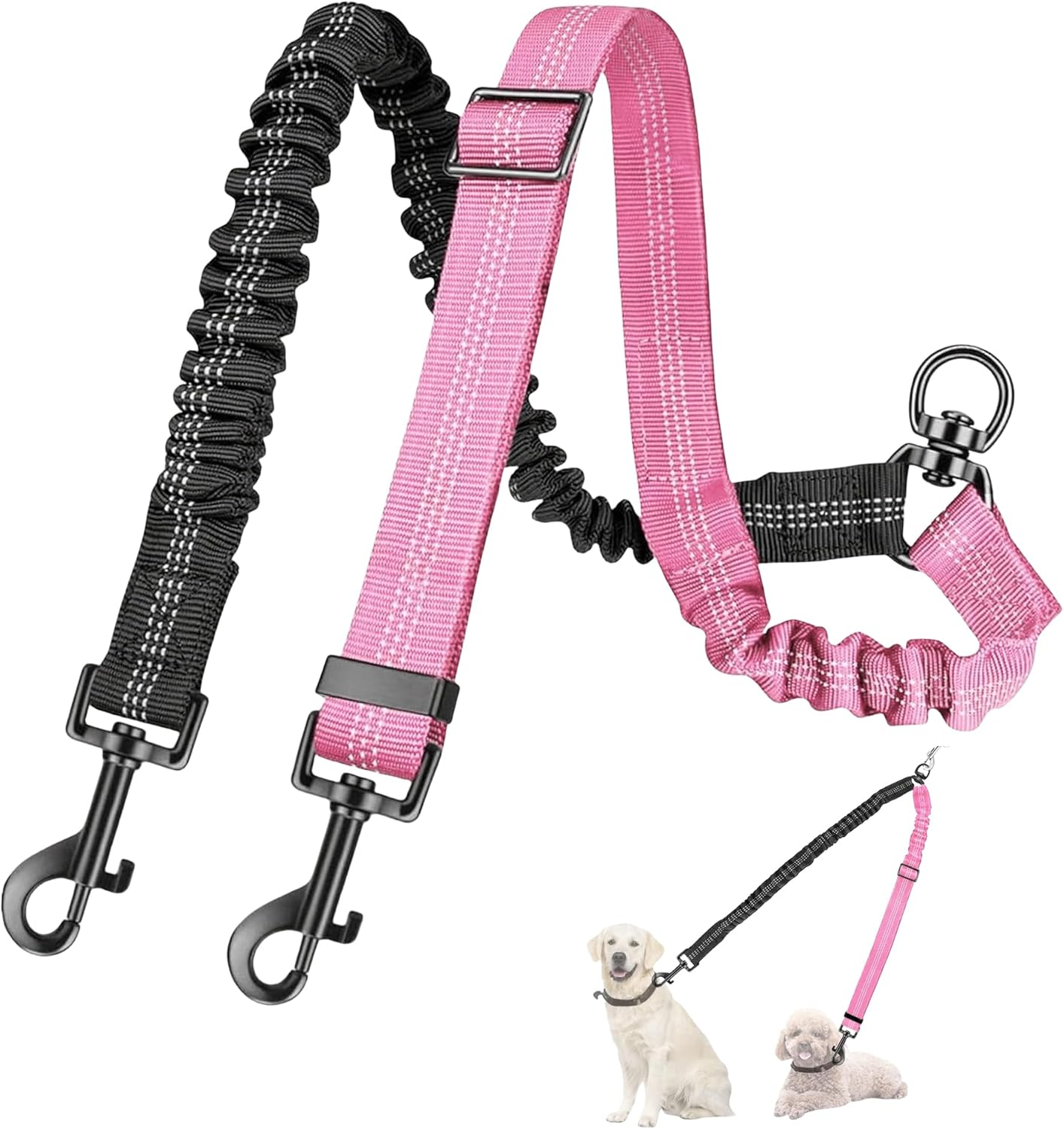 Double Dog Lead,Two Dog Lead No Tangle 360° Swivel Rotation Double Ended Bungee
