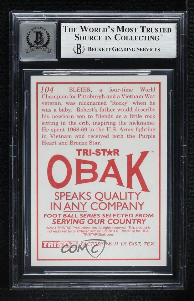 BAS 2011 TRI-STAR Obak Rocky Bleier #104 BGS Authentic Auto - Image 2 of 2