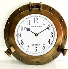 12" Antique Marine Brass Ship Porthole Clock Nautical Wall Clock Home Decorative
