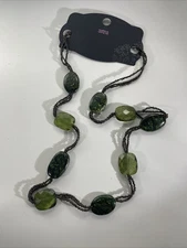 M&S Green Long Bead Necklace Plastic Chunky Rockabilly Retro Festival Boho