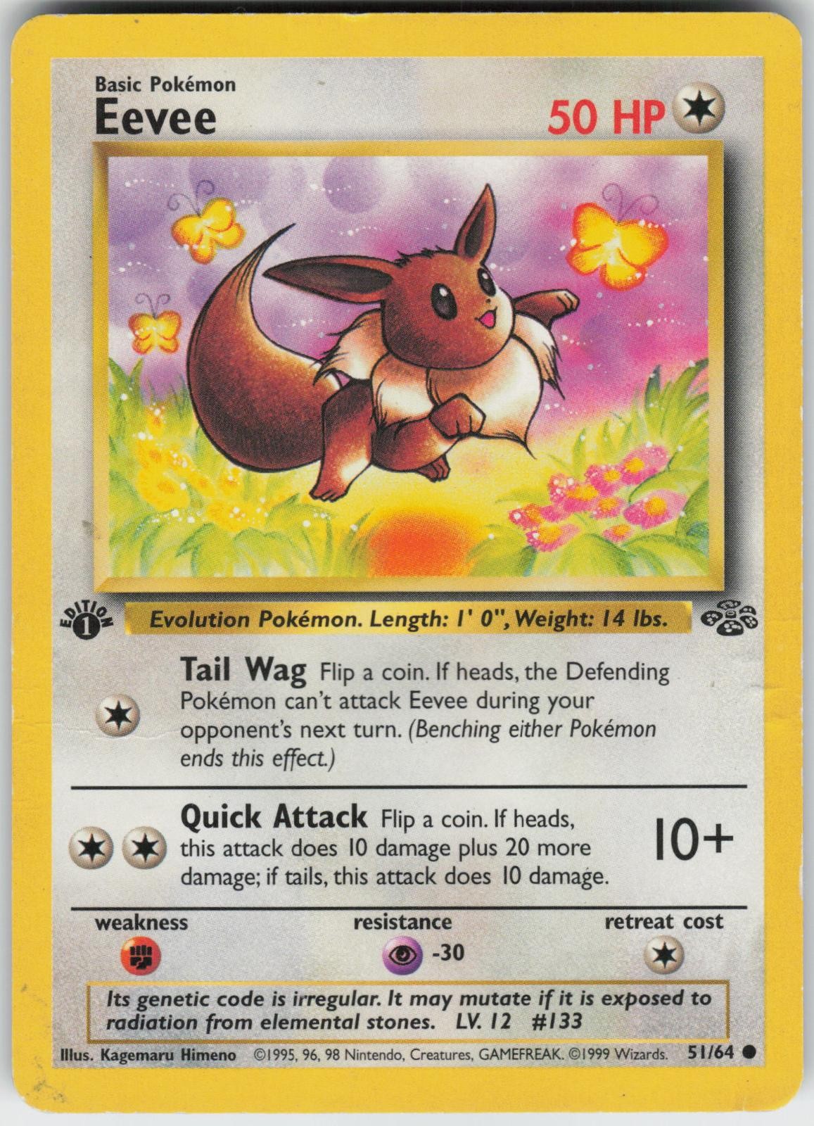 Eevee 51/64 Common Jungle Pokemon 1st Edition Heavily Played
