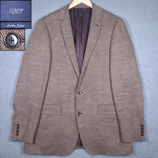 J Crew Ludlow Blazer Men's 40L Brown 100 Linen Herringbone Sport Coat Jacket