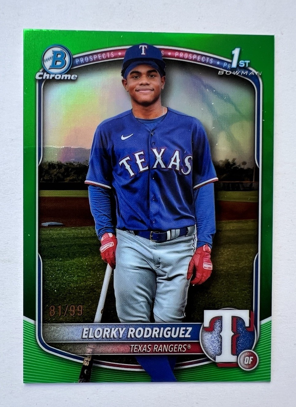 2025 Bowman Chrome /99 Elorky Rodriguez 1ST GREEN REFRACTOR Rangers #BCP-186