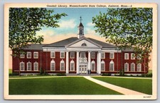 Vtg Postcard Goodell Library Amherst Massachusetts State College Building View